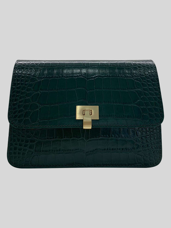 Personalise Venice Croc Effect Leather Bag Green - Contento London