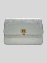 Venice Croc Effect Leather Bag White - Contento London