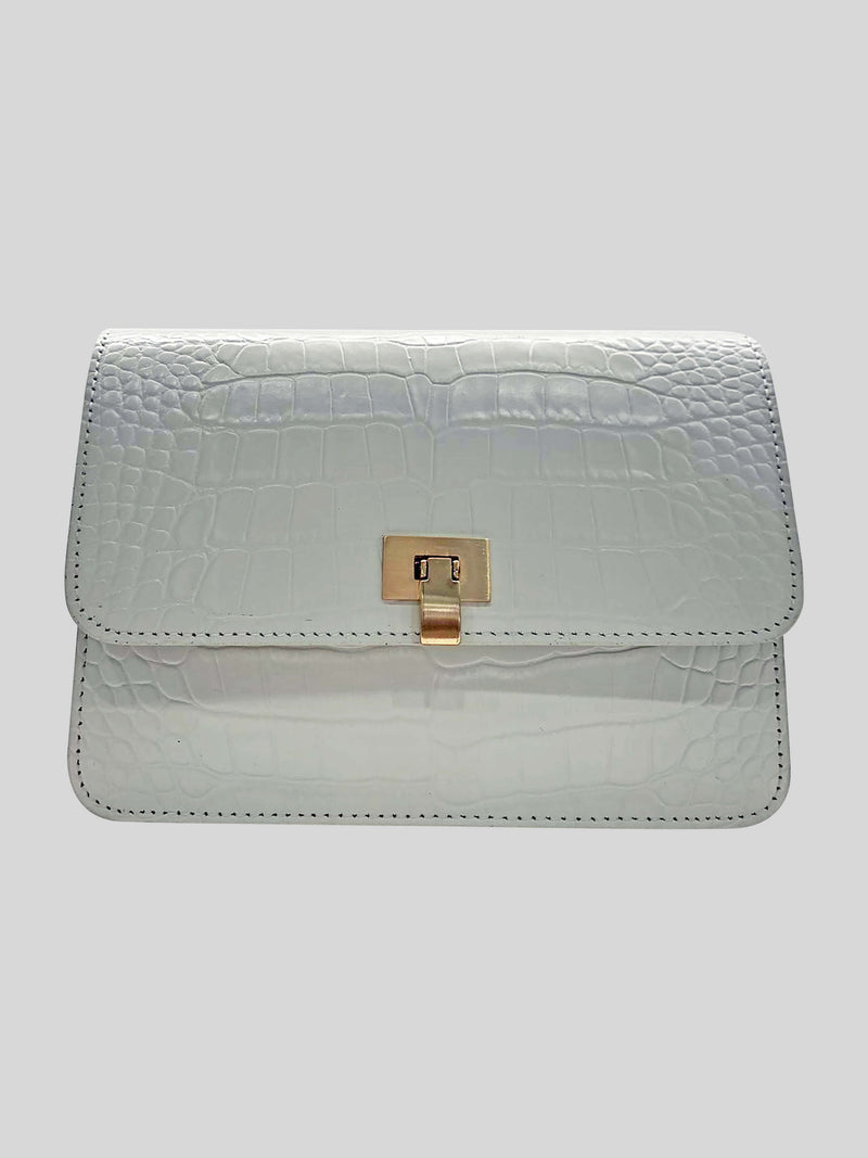 Venice Croc Effect Leather Bag White - Contento London