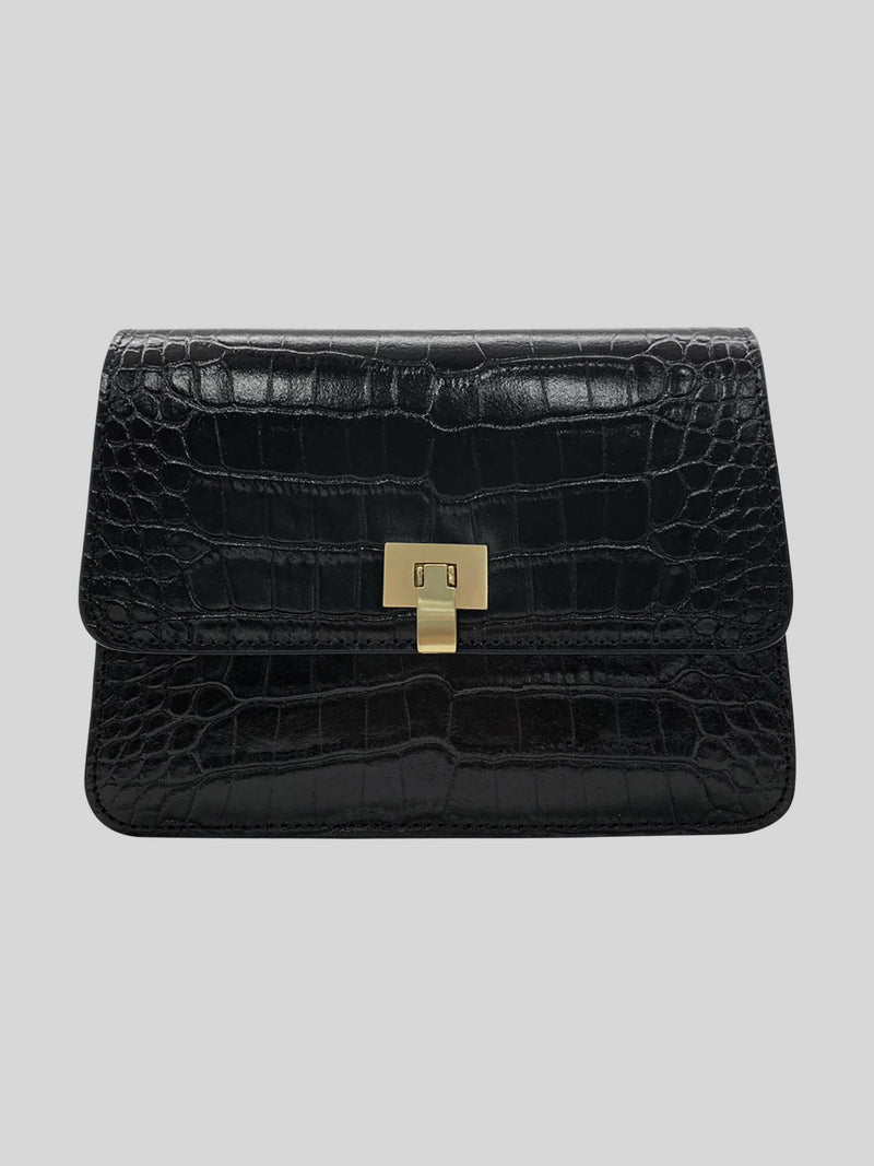 Sample Sale Venice Croc Effect Leather Bag Black - Contento London