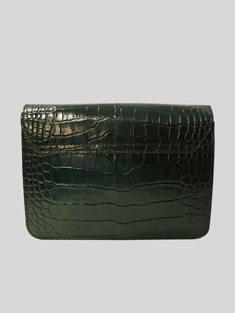 Venice Croc Effect Leather Bag Green - Contento London