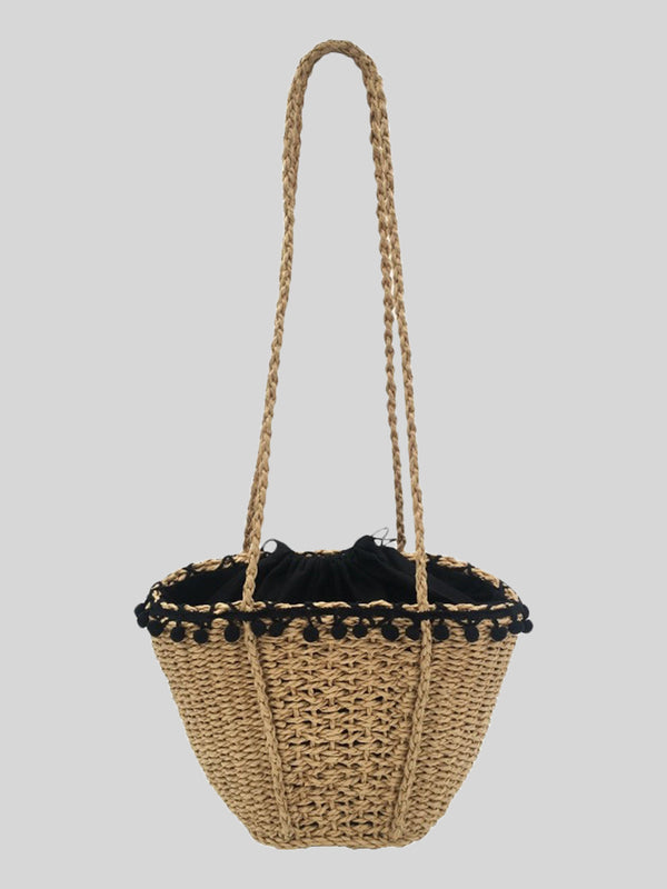 Straw Basket with pompoms - Contento London