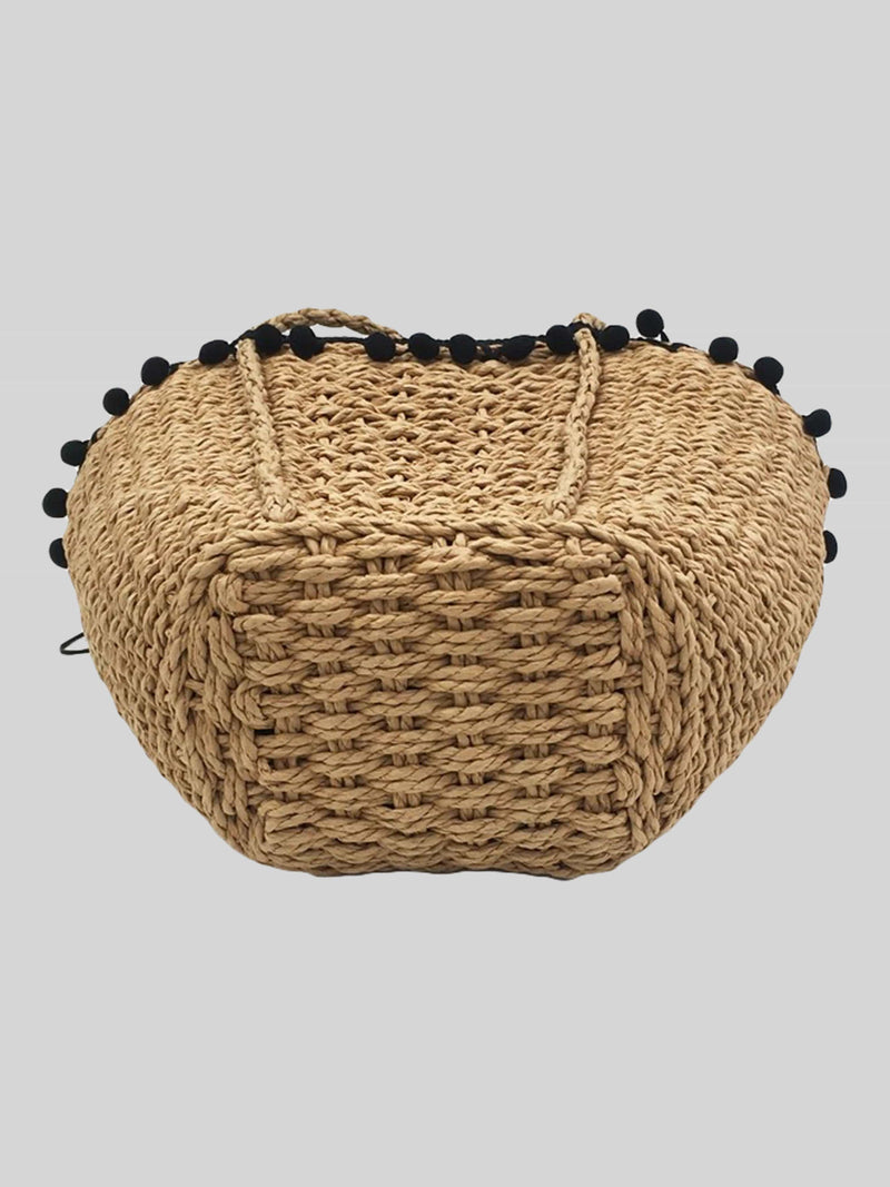 Straw Basket with pompoms - Contento London