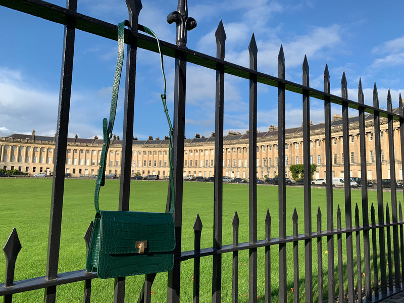 Personalise Venice Croc Effect Leather Bag Green - Contento London